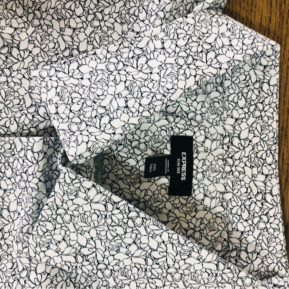 Express Men's Black and White Floral Shirt